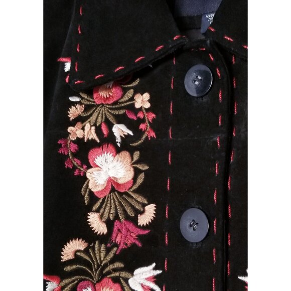 Bernardo Women's XL Suede Genuine Leather Floral Embroidered Jacket Coat Black - Picture 13 of 16